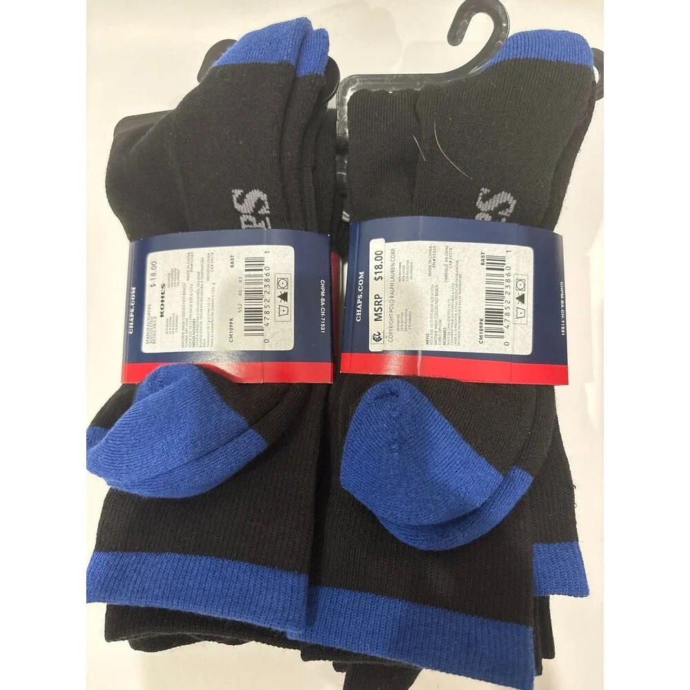 Chaps Performance Casual Crew Socks 6 Pair Pima Cotton Blend Flag Mens 6-12.5 NW